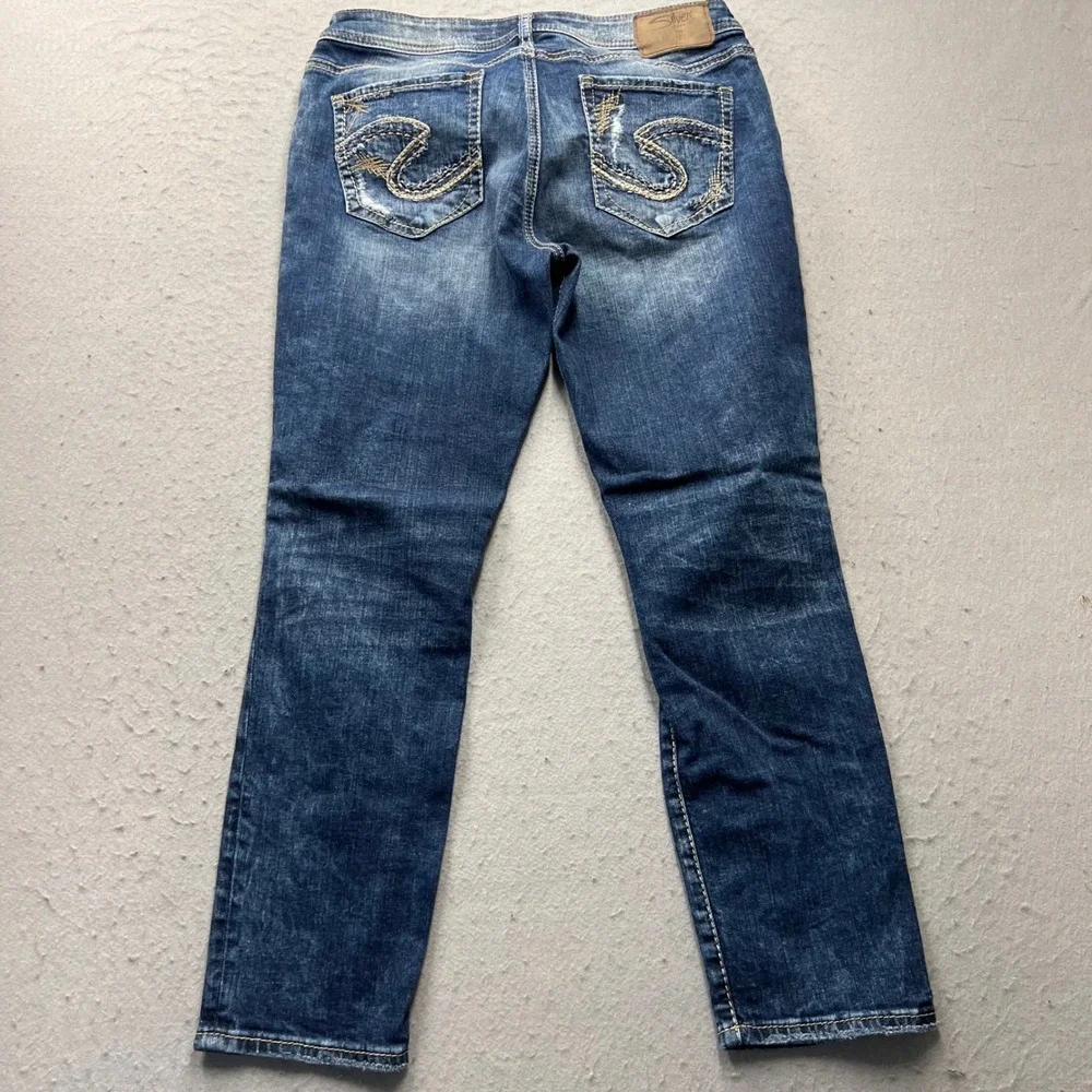 Silver Jeans Co Boyfriend Distressed Blue Super Stretch Denim Jeans W29 L25 1411